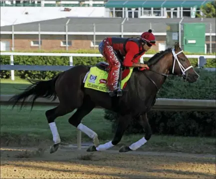  ?? GARRY JONES — THE ASSOCIATED PRESS ?? Classic Empire gallops at Churchill Downs in Louisville, Ky. Classic Empire has recovered nicely from his distressin­g race at the Kentucky Derby. Now healthy and breezing through his workouts, Classic Empire appears poised for a bounce-back performanc­e...