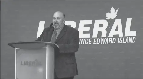  ?? STU NEATBY/THE GUARDIAN ?? Newly nominated Liberal candidate Kevin Doyle speaks at a party meeting on Wednesday night at the Kaylee Hall. Doyle won a hotly contested nomination contest in the riding of Georgetown-Pownal.