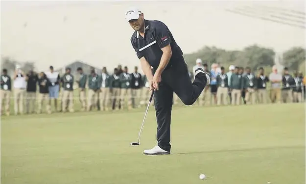  ??  ?? 0 David Drysdale reacts to seeing his putt to win the 2020 Qatar Masters narrowly miss at the 72nd hole before losing to Jorge Campillo, inset below, in a play-off