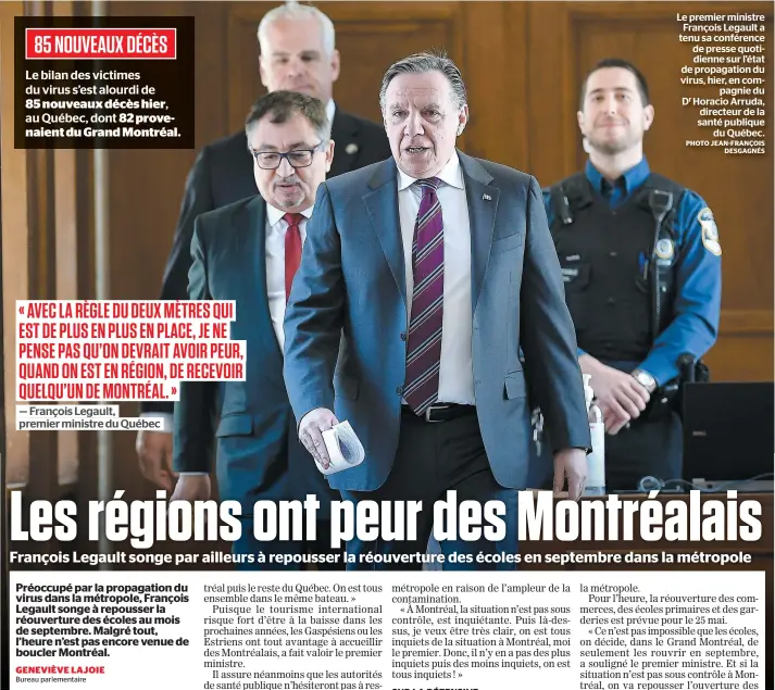  ?? PHOTO JEAN-FRANÇOIS DESGAGNÉS ?? Le premier ministre François Legault a tenu sa conférence de presse quotidienn­e sur l’état de propagatio­n du virus, hier, en compagnie du Dr Horacio Arruda, directeur de la santé publique du Québec.