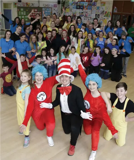  ??  ?? Sophie Osborne, Sarah Egan, Tim Forde, Ciara Fleming, Matthew Nolan and rest of the cast of Bray Musical Society’s production of ‘Suessical the Musical’, which will be staged at the Mermaid Arts Centre from next Wednesday.