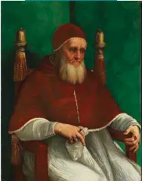  ??  ?? Sopra, il ritratto (ante marzo 1512) di Giulio II, che volle
Raffaello per affrescare le Stanze vaticane, alle quali l’artista iniziò a lavorare nel 1509. Sotto, il ritratto di Leone X, che mise l’Urbinate a capo della Fabbrica di San Pietro