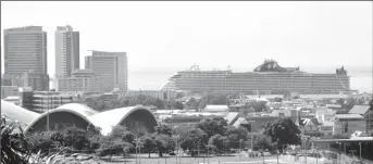  ?? ?? A view of the MSC Seashore docked in Port-of-spain, from Hilton Trinidad yesterday.