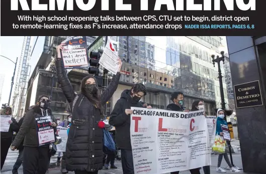  ?? ANTHONY VAZQUEZ/SUN-TIMES ?? Protesters with Raise Your Hand for Illinois Public Education march through the Loop on Wednesday.