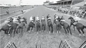  ?? KENNETH K. LAM/BALTIMORE SUN ?? The field exits the gate at the start of the Preakness. Pimlico Race Course attracted an announced 140,327 — the fourth straight Preakness Day to attract a record crowd.