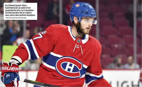  ?? PHOTO MARTIN CHEVALIER ?? En faisant jouer Alex Galchenyuk au sein d’un quatrième trio, le Canadien lui fait perdre de la valeur aux yeux des autres équipes.