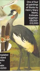  ??  ?? Electropla­ted cigar stand and vesta holder. Estimate: £150-£200 One of four oil paintings of Storks by Henry Stacy Marks. Estimate together: £8,000£12,000