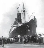  ??  ?? Lusitania arriving in New York on her maiden voyage, 13th September 1907; the first class dining room; Tertius Warner, the talented golfer.