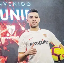  ?? FOTO: EFE ?? Munir El Haddadi, durante su presentaci­ón como jugador sevillista