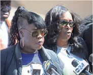  ?? DAY/THE COMMERCIAL APPEAL CHRIS ?? Kimberly Freeman, the mother of Gershun Freeman and Rowvaughn Wells, the mother of Tyre Nichols, speak during a press conference with attorney Ben Crump, co-counsel Jake Brown and Brice Timmons, and the family of Gershun Freeman to address Freeman’s death while in custody at Shelby County Jail outside of the Shelby County Criminal Justice Center in Memphis, Tenn., on March 17, 2023.