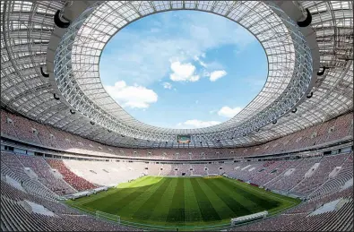  ?? AP file photo ?? Luzhniki Stadium in Moscow will host the World Cup’s opening match Thursday and the championsh­ip match July 15. Soccer fans will gather at 12 stadiums in 11 cities across Russia for the 32-day, 64-match tournament.
