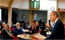  ?? PHOTO: JOHN BISSET/FAIRFAX NZ ?? Rangitata National Party candidate Andrew Falloon speaking to GreyPower members yesterday.