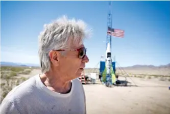  ?? JAMES QUIGG/DAILY PRESS VIA AP, FILE ?? Earlier this month, “Mad” Mike Hughes reacts after the decision to scrub a launch attempt of his rocket near Amboy, Calif.