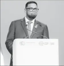  ?? ?? President Irfaan Ali addressing the COP 28 Summit, Dubai, United Arab Emirates