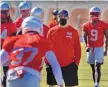  ?? JIM THOMPSON/JOURNAL ?? Danny Gonzales, shown at UNM football practice last month, wants to play major conference opponents. The Lobos will get their chances in coming years.