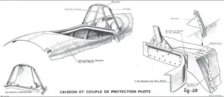  ?? DASSAULT AVIATION DASSAULT AVIATION ?? Dessin de l’arceau de protection du pilote issu de la Notice descriptiv­e et d’utilisatio­nde 1940. On voit le détail de l’assemblage de l’arceau sur le fuselage.