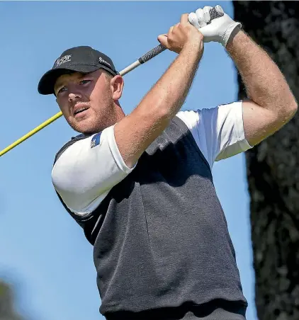  ?? GRANT MATTHEW/STUFF ?? Mark Hutson tees off during the Nga¯motu Classic in new Plymouth.