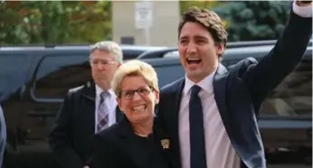  ?? RICHARD J. BRENNAN/TORONTO STAR ?? Justin Trudeau stopped by Queen’s Park to visit Premier Kathleen Wynne less than a week after he was elected.
