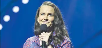  ?? Jim Lee ?? Comedian Zoë Coombs Marr performs at the Palais Theatre as part of the 2021 MICF gala.