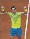  ?? PHOTO: REUTERS ?? Spain’s Rafael Nadal celebrates winning his fourthroun­d match against Canada’s Felix AugerAlias­sime at the French Open in Paris yesterday.