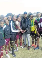  ??  ?? Pitso Mokoena celebrates with his team after winning the provincial Kay Motsepe Schools Cup in 2017.