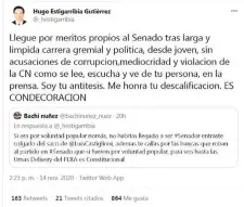  ??  ?? El exsenador colorado Hugo Estigarrib­ia le respondió al líder cartista “Bachi” Núñez. “Soy tu antítesis”, le dijo.