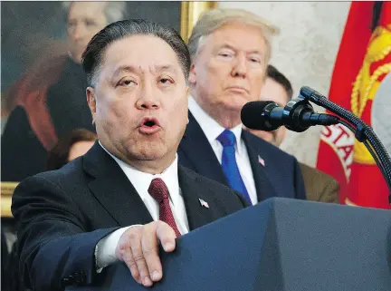  ?? EVAN VUCCI/AP FILES ?? Broadcom CEO Hock Tan announced his company’s move from Singapore to the U.S last November. He argued that the Broadcom and Qualcomm merger would further U.S. interests by advancing the 5G wireless technology, but the U.S. saw the deal as a national...