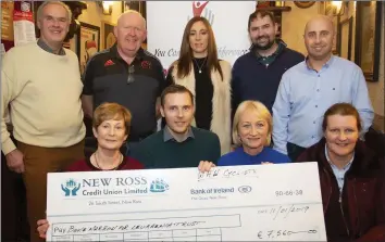  ??  ?? Wild Atlantic Way cyclists presenting a cheque of €7650 to Bone Barrow for Leukaemia Trust in the Theatre Tavern. Front: Betty Moran, Adam Dwyer presenting the cheque to Kathryn Johnston from the Bone Marrow Trust and Mary Dwyer. Back: William Dwyer, Michael Bailey, Aoife Chapman, Mick Dreelan and Philip Mullett.