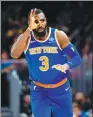  ?? JASON MILLER / GETTY IMAGES / AFP ?? Tim Hardaway celebrates after scoring during the New York Knicks’ victory over the Cleveland Cavaliers on Sunday.