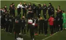  ?? Photograph: TF-Images/DeFodi Images/ Getty Images ?? The Eintracht Frankfurt head coach Adi Hütter embraces the departing captain David Abraham in a post-match huddle following a 3-1 win against Schalke.