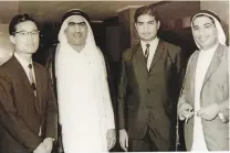  ??  ?? Above: Ram Buxani with a Japanese business visitor (left), Ali Bustani the first director of Dubai Municipali­ty and Majid Al Futtaim (right) Right: With his family.