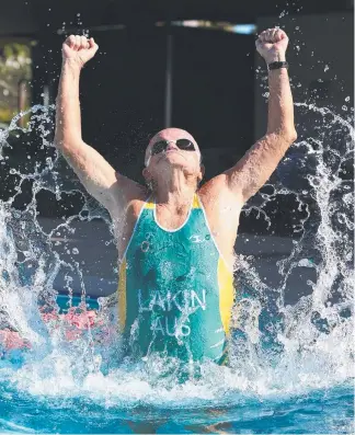  ??  ?? Triathlete Alf Lakin training at Gold Coast Aquatic Centre in Southport. Picture: GLENN HAMPSON