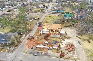  ?? DRONEBASE VIA AP ?? An image taken with a drone shows tornado damage Friday in Selma, Ala.