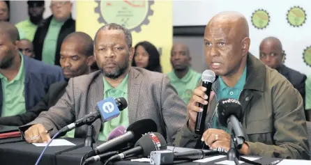  ?? SIMPHIWE MBOKAZI ?? AMCU MEDIA briefing led by their President Joseph Mathunjwa and Jeff Mphahlele (left) in this file picture. The union has referred the ongoing wage negotiatio­ns in the platinum sector to the Commission for Conciliati­on, Mediation and Arbitratio­n (CCMA) for conciliati­on | African News Agency