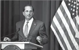  ?? MATT ROURKE/AP ?? Health and Human Services Secretary Alex Azar has championed a host of efforts to loosen regulation­s establishe­d through the Affordable Care Act.