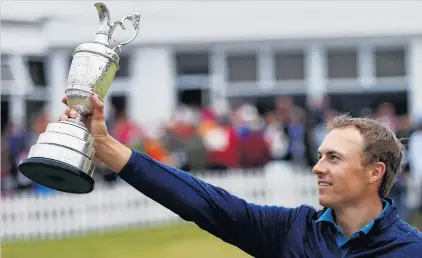  ?? PHOTO: REUTERS ?? Three down . . . American Jordan Spieth celebrates with the Claret Jug after winning the British Open at Royal Birkdale in Southport yesterday.