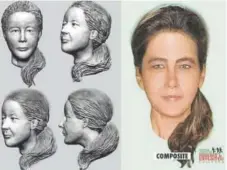  ?? Town of Provinceto­wn ?? A three-dimensiona­l plaster reconstruc­tion of the face of “Lady in the Dunes,” left, and a composite sketch.