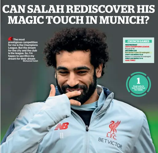  ?? — AFP ?? liverpool’s Mohamed salah attends a training session at Melwood in liverpool on tuesday. liverpool face Bayern Munich in the Champions league today.