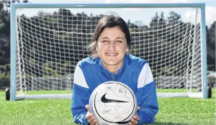  ?? PHOTO: GREGOR RICHARDSON ?? New turf . . . Rose Morton (19) relaxes at the Logan Park Turf yesterday as she prepares for Southern United’s national women’s league match tomorrow.