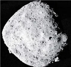  ?? — Reuters photo ?? A mosaic image of asteroid Bennu, composed of 12 PolyCam images collected by the Osiris-REx spacecraft from a range of 24km.