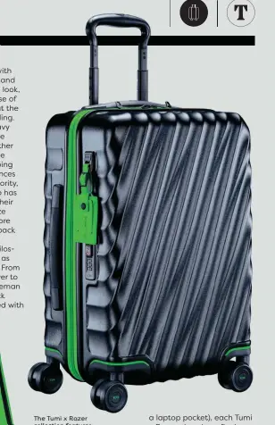  ?? ?? The Tumi x Razer collection features the gaming company’s vivid green