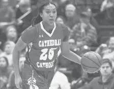  ?? CHADD CADY/COURTESY ?? Cathedral Catholic’s Isuneh Brady moves down the court during the first half against Christian in a 2019 game. Brady will play at Uconn later this year.