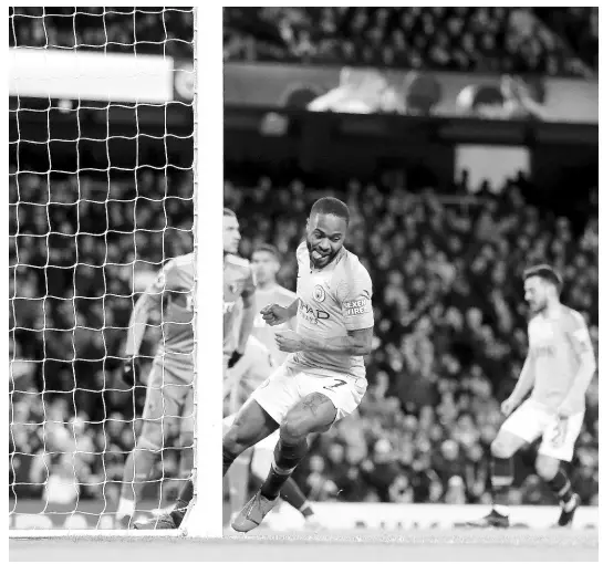  ?? AP ?? Manchester City’s Raheem Sterling (centre) celebrates after scoring during the English Premier League match against Watford at the Etihad Stadium, Manchester, yesterday.