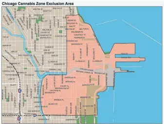  ?? MAYOR’S OFFICE ?? An updated map of the proposed “exclusion zone” for recreation­al marijuana stores.