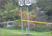  ?? AP FILE ?? A modified stretch limousine barreled through a stop sign in the town of Schoharie, N.Y., on Oct. 6, 2018, struck two pedestrian­s and crashed into a wooded area, shown here. A total of 20 people were killed.