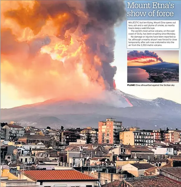  ??  ?? PLUME Etna silhouette­d against the Sicilian sky