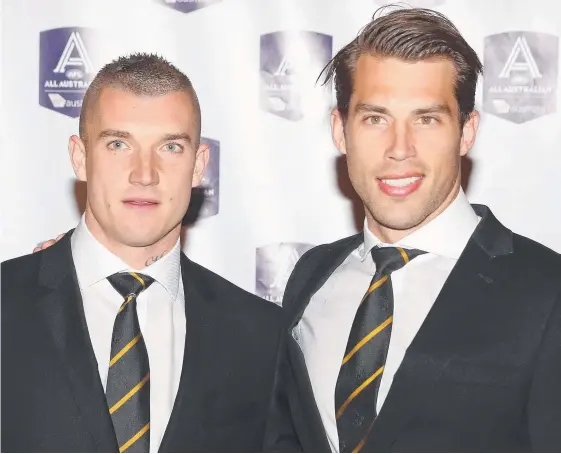  ?? Picture: GETTY IMAGES ?? Tigers teammates Dustin Martin (left) and Alex Rance at last night’s AFL All Australian team announceme­nt at the Palais Theatre.