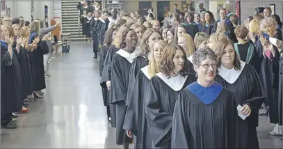  ?? JOnaThan Riley/ TRURO Daily news ?? Graduating NSCC students march into the Rath Eastlink Community Centre for convocatio­n ceremonies Tuesday.