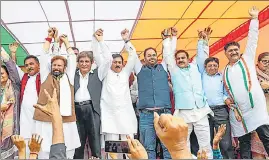  ?? ANI ?? Congress star campaigner Raj Babbar with other party leaders during a rally in support of Udhampur Lok Sabha candidate Choudhary Lal Singh, in Jammu on Saturday.