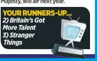  ??  ?? YOUR RUNNERS-UP… 2) Britain’s Got More Talent 3) Stranger Things